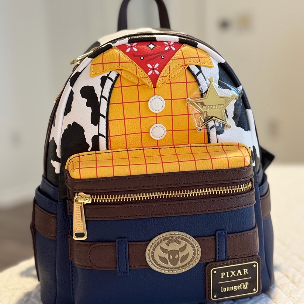 Loungefly Pixar Woody Inspired Backpack - Blue, Brown, Yellow